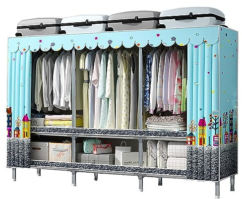 McgoS Tragbarer Kleiderschrank zum Aufhängen von Kleidung mit 3 Ablageflächen und 3 Hängestangen, 26 mm Stahl-Vliesstoff-Kleiderschrank für Schlafzimmer (Farbe: B, Größe: 250 x 45 x 170 cm)