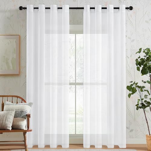 MRTREES Vorhänge 230 cm lang Wohnzimmer mit ösen Vorhang weiß 140 cm breit modern Stores gardinen Schlafzimmer schals 2 Set