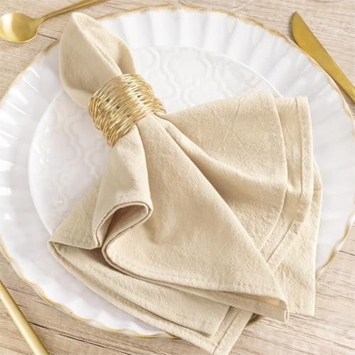 MLMW Lot de 6 serviettes de table en lin et coton lavables en vrac pour fête de mariage, fête prénatale, fête prénuptiale, anniversaire - 40,6 x 40,6 cm - Beige