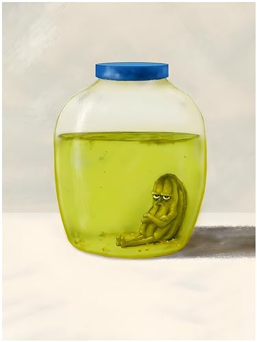 Lustiges Wandkunstposter für die Küche, grüne Gurke im Glas, Leinwand-Wanddekoration, Gemälde, humorvolle, eklektische Bilder für Wohnzimmer, Esszimmer, 40,6 x 61 cm, ungerahmt
