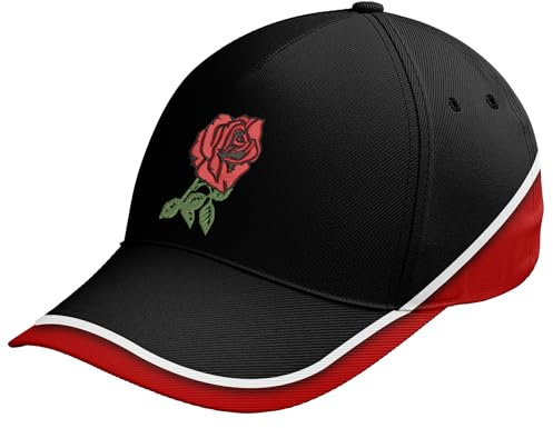 Purple Print House Embroidered England Supporter Cap Rugby English Rose Badge Hat, One Size, Black/Red