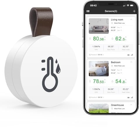 LOFICOPER Termómetro con Bluetooth, Higrómetro Mini, Sensor de Temperatura Inalámbrico, Bluetooth, Exportación de Datos,Compatible con iOS y Android, para Salón, Hogar