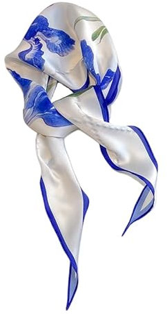 GIMIRO Satin Schal 120cm x 36cm Rhombus Bunte Schals Floral Band Mode Zubehör für Hüte, Blazer, Blusen, Kleider, Röcke, Taillenbänder, Krawatten (Dark Blue Floral)