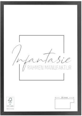 Infantasie 'N°2' Bilderrahmen 50x60 handgefertigt nach Maß | Schwarz Matt | MDF Holz-Design Collage Rahmen inkl. Kunstglas und Metall Aufhänger (Querformat & Hochformat)