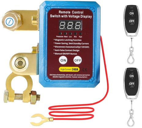 Interrupteur de Déconnexion de Batterie à Distance, Relais d'interrupteur de Batterie avec Affichage de la Tension, 12V 240A avec 2 Télécommandes, Pour Voiture, Bateau, Camion, Camping-car