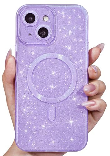 Svanove Glitter Case for iPhone 14 Phone Case Magnetic Compatible with Magsafe, Sparkle Bling Shiny Cute Girly Design, Aesthetic Slim Soft TPU Mag Cover for Women Girl, Lilac Purple Lavender