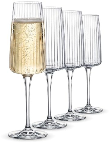 Bormioli Rocco Exclusiva | 4er Set Prosecco Gläser 250 ml | Wein- und Sektgläser gerippt | aus transparentem Sternglas | mit XLT Veredelung | Spülmaschinenfest | Made in Italy