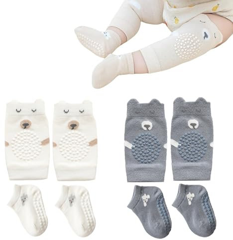 QTTRPCU 2 Paar Baby Knieschoner zum Krabbeln, Krabbelsocken Baby 6-12 Monate