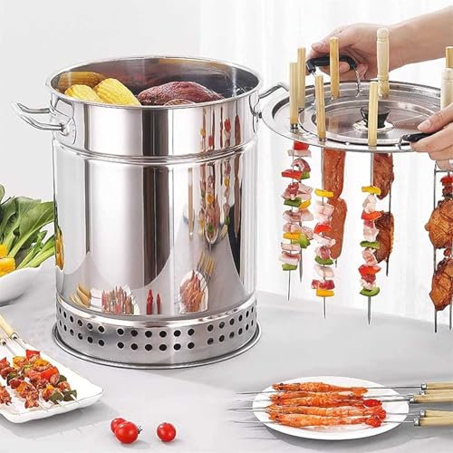 Barbecue verticale in acciaio inox, da appendere, per affumicatore, barile a carbone, griglia per barbecue – Cestino rotante e barilotto in rete per cucinare all'aperto
