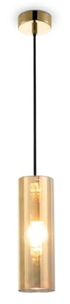 Licht-Erlebnisse Hängelampe Rauchglas Metall Ø 8 cm H: max. 178 cm verstellbar in Gold E14 rund Modern Pendelleuchte Esstisch Hängeleuchte Küche