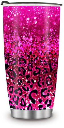 WIRESTER 20 OZ Stainless Steel Tumbler With Lid, Double Wall Vacuum Insulated Tumbler, Coffee Travel Mug Cup for Hot Cold Drinks - Pink Glitter Sparkle Black Pink Glitter Leopard
