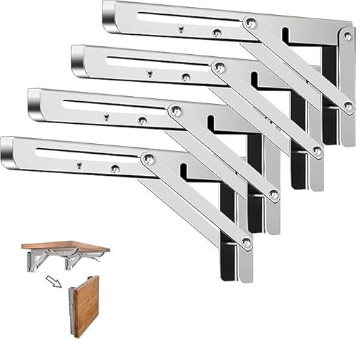 Klappkonsole 150 mm Schwerlast Edelstahl, 4 Stück Klappwinkel, Tragfähigkeit bis 30 kg, Klappbare Schwerlastkonsolenhalterung für Heimwerker