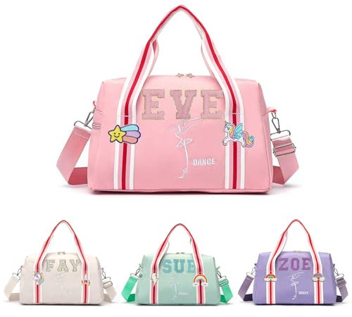 ELULAE Personalisierte Kinder-Tanz-Ballett-Tasche, Chenille-Buchstaben-Reisetasche, Sporttasche, Reisetasche, Rosa, 35 cm x 16 cm x 22 cm, Nylon