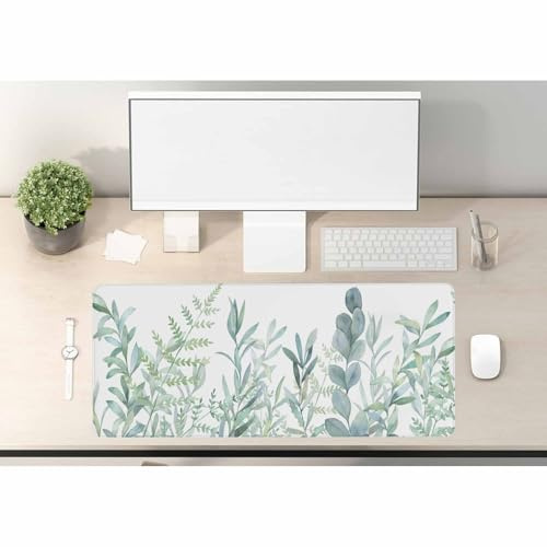 Woutay Alfombrilla de mouse, pintura al agua de plantas verdes, alfombrilla de mouse para juegos, alfombrilla de escritorio genial para teclado y mouse