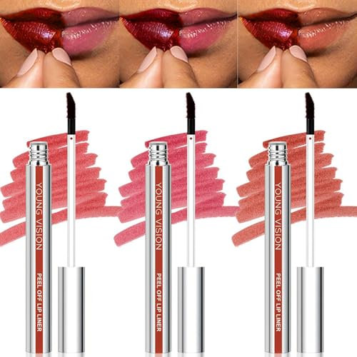 YOUNG VISION 3-Pc Peel Off Lip Liner Stain Set, Tattoo Peel Off Lipliner, Matte Finish, Waterproof, Nude Matte Lip Contour for Women Makeup, Precise Lip Definition, Gift Set