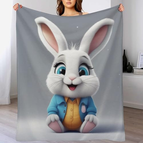 AAPZY süßes Kaninchen Decke,Vier Jahreszeiten Weich Wohndecke Decke Schlafdecke Sofadecke Plüschdecke Pelzdecke Printdesign Couchdecke Flannel Bett Decke （140×180cm）