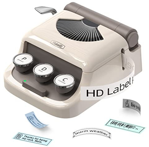 Makeid Q1 Etikettendrucker Bluetooth Beschriftungsgerät Selbstklebend Mini Etikettiergerät 4 Zeilen Label Printer 300DPI 25mm/s Kleine Geschenke für Frauen Büro Zuhause (Beige)