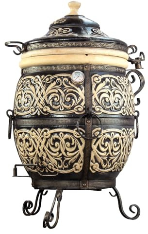 Tandoor Ofen XXXL aus Schamott Extra Groß Keramik Grill für Fleisch Brot Pizza & Gemüse Gartenkamin, Gartenküche in Set BBQ-Station für Garten & Terrasse Smoker Tanur Grand Tandyr Tandir (Atlant)