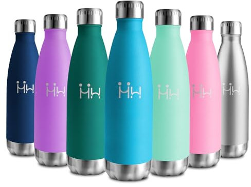Botella Termica 500ml, Botella Agua sin BPA, Botella Agua Acero Inoxidable con Doble Pared, Cantimplora Reutilizable a Prueba de Fugas para Gimnasio, Oficina, Colegio, Senderismo, Deporte, Outdoor