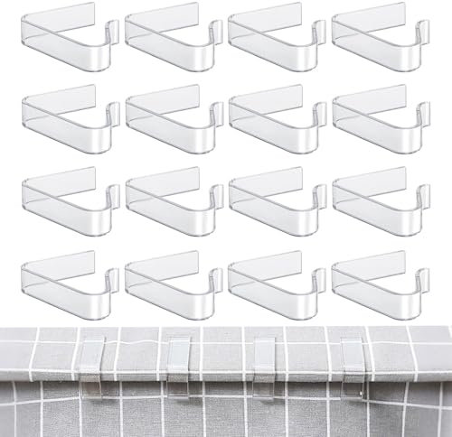QGH Table Clips for Table Cloth Outdoor: 16 Pcs Clear Outdoor Tablecloth Clips - Fit for Outside Tables, Picnic, Wedding Setups - Camping Dining Events Christmas Party Indoor