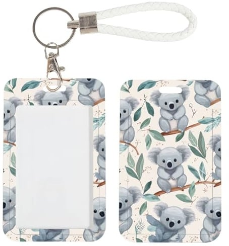 craspire Porte Badge D'Identité Koala avec Cordon Détachable en Cuir PU Porte Clés Rectangulaire Transparent Fenêtre D'Identification Étiquette de Nom Protection Verticale Clips pour Sac pour Femmes