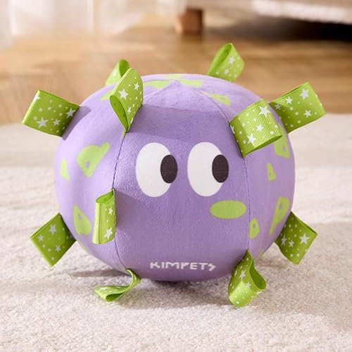 DAFORERAL Dog Soccer Toy with Bell, 15cm Plush Ball with Crinkle Ribbons, Chew-Resistant Toy for Large and Small Dogs, Interactive and Dental Care Ball (purple)