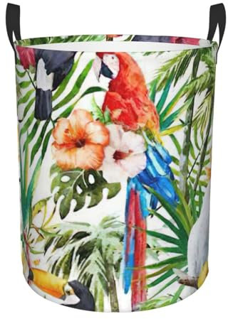 Toucans Grand panier de rangement rond pliable avec imprimé feuilles de palmier pour salle de bain, décoration d'intérieur, pour garçons et filles