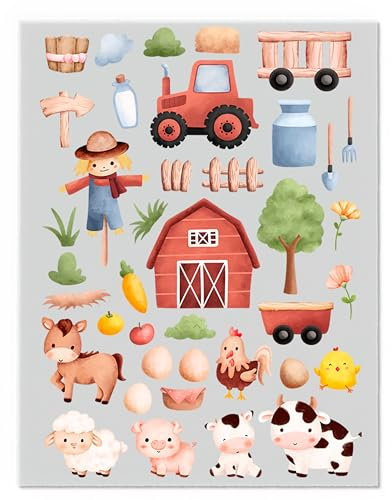 Bauernhof Bügelbilder-Set – Verschiedene Motive und Größen auf A4-Bogen – Zum Selbstgestalten von Textilien für Kinder & Erwachsene D77