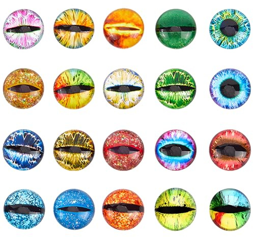 SOFPLATE 1 Box 40 Stück 20 Stile Puppenaugen Cabochon 20mm Glas Cabochons Bunt Flache Rückseite Flach Rund Vertikale Pupille Drachenkuppeln Zubehör Für Schmuckanhänger Katzenpuppenaugen DIY Dekoratio
