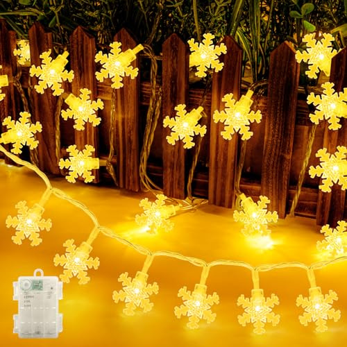 5M 30 LED Schneeflocke Lichterkette Batteriebetrieben mit Timer Warmweiß | Lichterkette IP65 Wasserdicht Außen Innen Lichterkette für Weihnachten Balkon Hochzeit Dekoration