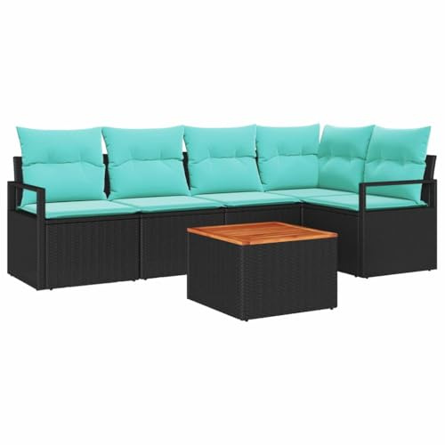 vidaXL Gartensofa-Set mit Kissen 6 pcs Schwarz Poly-Rattan, Moderner, robuster, modularer, Leichter, UV-beständiger Gartensofa, Lounge, Möbelset aus Rattan