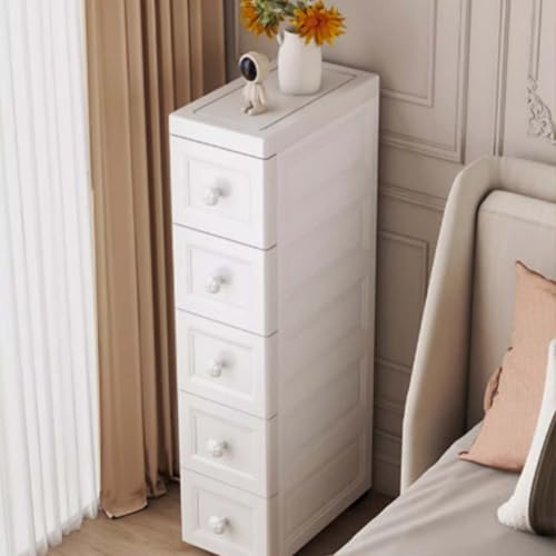 Armario de almacenamiento estrecho con cajones y ruedas, plástico de 3 niveles para baño y papel higiénico, muebles delgados blancos para ahorrar espacio y fácil acceso