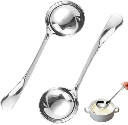 EUREKORA Cazzuola da 20 cm, in acciaio inox argentato, versatile, lavabile in lavastoviglie, per ristorante, cucina, compleanno, feste, per servire salse zuppe