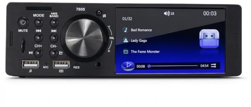 Single DIN Autoradio mit 4 Zoll Display, Bluetooth 5.0, 1080P Rückfahrkamera, Lenkradfernbedienung, 45Wx4, Doppel-USB Schnellladung, AUX, FM Radio, APE/FLAC