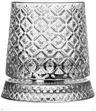 Verre rotatif – Tasse à whisky rotative à l'ancienne avec dessous de verre, design classique | Tasse à cocktail bourbon pour homme, papa, grand-père, fils, famille, amis