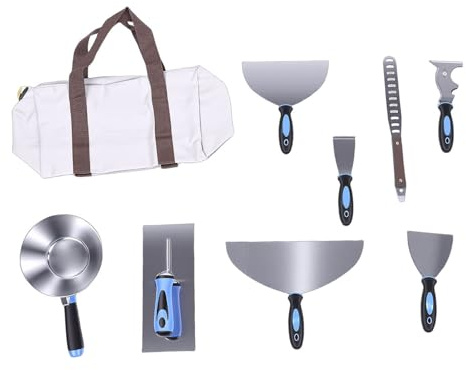 Yctze Kit d'outils Manuels pour Cloisons Sèches, Grattoir à Mastic en Acier Inoxydable, Grattoir à Peinture Polyvalent, et Truelle, Ensemble de Plâtre à Mastic Rond, Idéal pour la Peinture Murale,