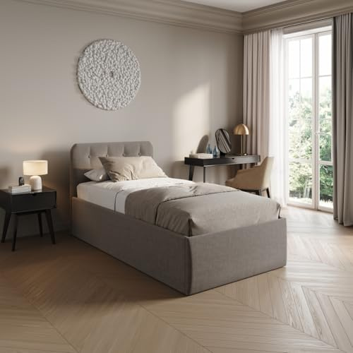 Home Collective Polsterbett 100x200 cm Doppelbett Bett mit verstellbarem Lattenrost & Bettkasten, gepolstertes Kopfteil, Made in Germany | Beige