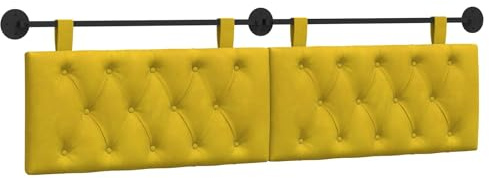 vidaXL Hängendes Kopfteil Gelb Samt, Schlafzimmer, modernes Wand-Kopfteil, rechteckig mit Samtbezug, gesteppt, Holzwerkstoff, platzsparende Dekoration