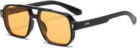 YUELUQU Retro Square Pilot Sunglasses Double Bridge 70s for Women Men UV400 | Vintage 70s Square Stylish UV400 Shades; lightweight; Perfect For Daily Commute And Outdoor Use
