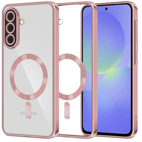 Techsuit für Samsung Galaxy A36 5G A56 5G Hülle mit Kristallklar Design, Magnetring Kompatibel, Erhöhte Kanten, Kabelloses Laden Kompatibel, Staubschutz, Luxury Crystal Magnetic Series, TPU, Rosa