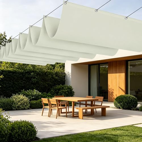 Vela Parasole a Onda Retrattile 200 x 300 cm Personalizzabile Tenda da Sole a Onde Retrattile Resistente Agli Strappi per Terrazza, Pergola, Veranda, Giardino, bianco