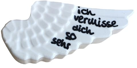 Herzmensch Elegant Decorative Concrete Angel Wings - 6 x 2.8 cm - Hand-Inscribed Mourning Stone I Miss You So Much - Weatherproof Grave Ornament & Frost-Proof Consolation Stone for Cemetery & Urn
