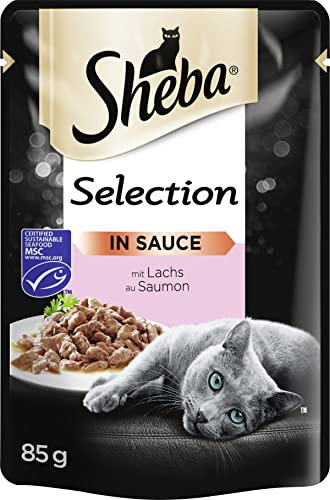Sheba Cuisine Katzenfutter Zarte Streifen mit Lachs in Sauce, 85 g