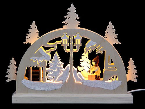 Mini LED Schwibbogen - Schneeschieber - 23x15x4,5cm - Original Erzgebirge Schwibbögen - Michael Müller