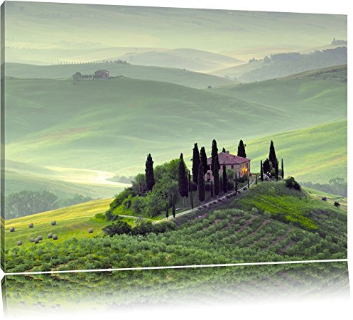 Pixxprint Wunderschöne Toskana Landschaft, Größe: 120x80cm, Leinwandbild, fertig gespannt, Wandbild, Dekoration, Kunstdruck, kein Poster