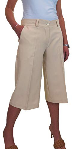 icecoolfashion Women's Wide Leg Smart Culottes Trousers Beige 8-22 (16)