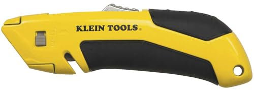 Klein Tools 44136 Utility Knife, Heavy Duty Self-Retracting Box Cutter and Crafting Knife with No-Slip Grip, Wire Stripping and Lanyard Hole, Yellow