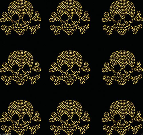 Goldene 9 x kleine gefüllte Totenkopf-Applikation zum Aufbügeln mit Strasssteinen