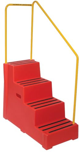 4 Tread Heavy Duty Red Plastic Moulded Safety Block Steps with Yellow Handrail