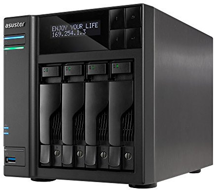 Asustor AS7004T-I5 4-Bay NAS-Systeme, Intel Core i5, 3 GHz Quad-Core, 8GB DDR3, GbE x 2, HDMI, SPDIF, PCI-E (10GbE Ready), USB 3.0 und SATA, LCD Panel, WOL Mehrfarbig